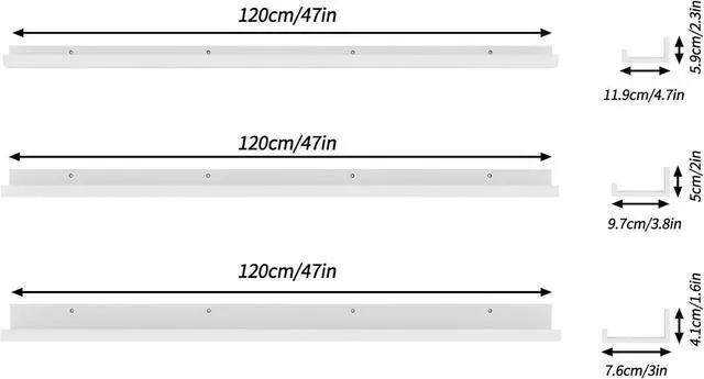 Alt view image 3 of 7 - Giftgarden 47 Inch White Floating Shelves for Wall Mount, Modern Long Wood Wall Shelf Ledge for Bathroom Bedroom Living Room Kitchen Nursery Storage, Set of 3 Different Sizes