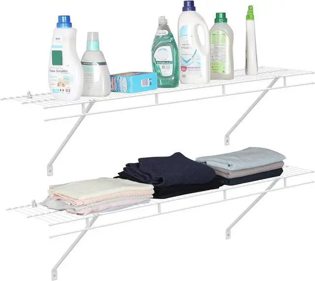 Main image of HAUSHOF 2 Pack Closet Shelves Wall Mounted, 4 ft x 12 in Wire Shelf Kit