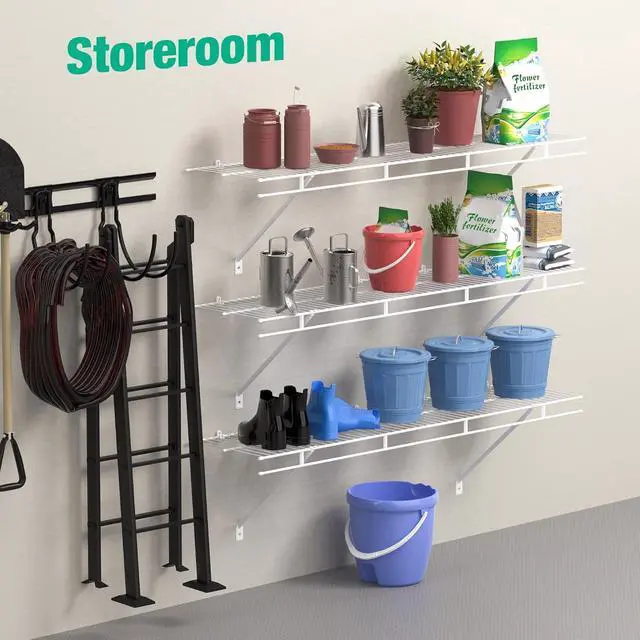 Alt view image 2 of 6 - HAUSHOF 2 Pack Closet Shelves Wall Mounted, 4 ft x 12 in Wire Shelf Kit