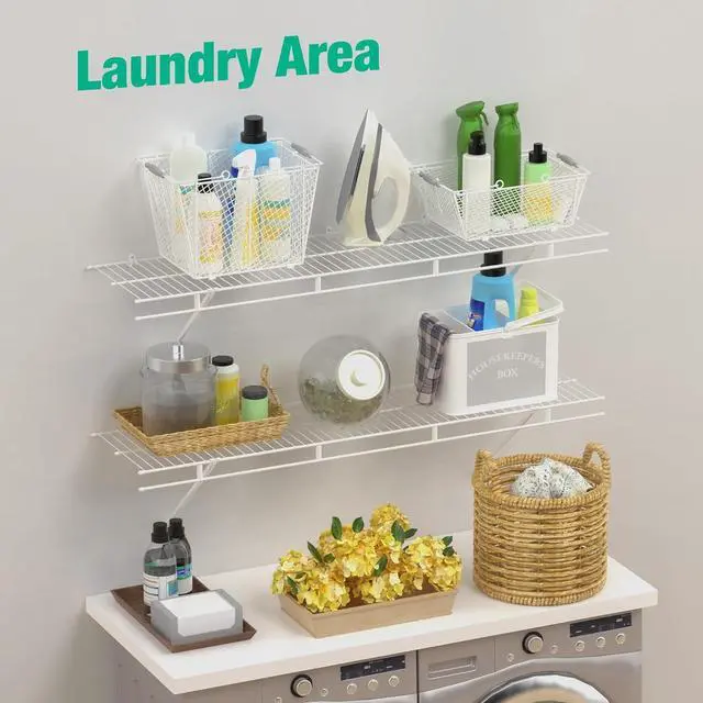 Alt view image 4 of 6 - HAUSHOF 2 Pack Closet Shelves Wall Mounted, 4 ft x 12 in Wire Shelf Kit