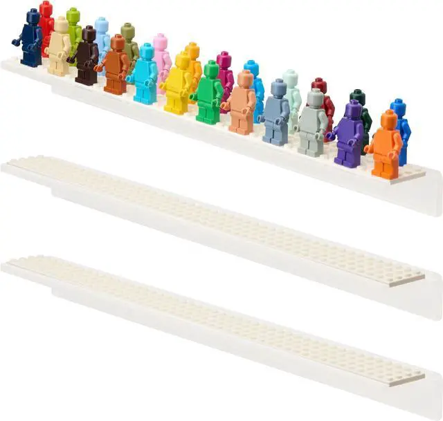 Main image of Tapeera 3-Pack Minifigure Display Shelves Compatible with LEGO, Acrylic Floating Shelf with Baseplate Studs, Building Bricks Wall Mount Organizer for Kids Room (White, Floating Shelves)
