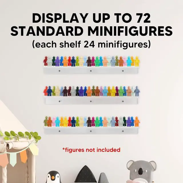Alt view image 2 of 7 - Tapeera 3-Pack Minifigure Display Shelves Compatible with LEGO, Acrylic Floating Shelf with Baseplate Studs, Building Bricks Wall Mount Organizer for Kids Room (White, Floating Shelves)