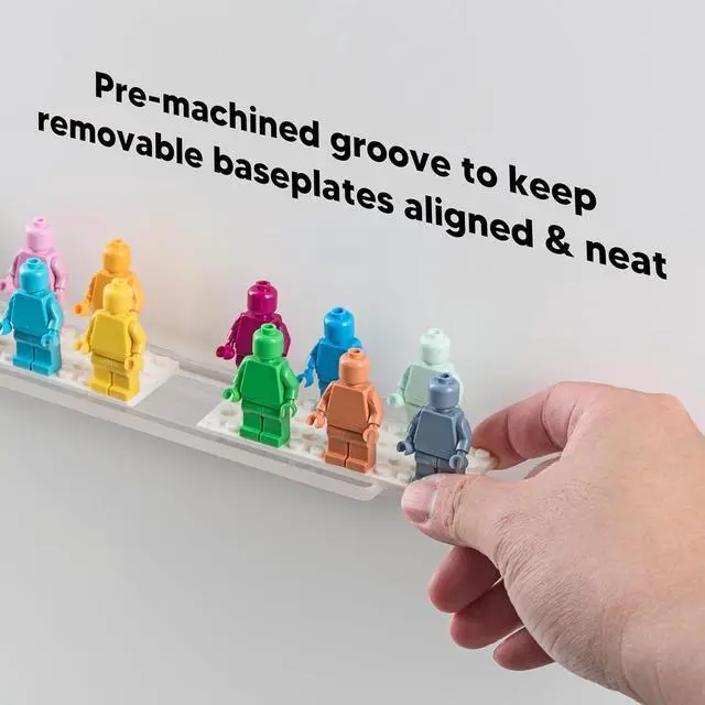 Alt view image 5 of 7 - Tapeera 3-Pack Minifigure Display Shelves Compatible with LEGO, Acrylic Floating Shelf with Baseplate Studs, Building Bricks Wall Mount Organizer for Kids Room (White, Floating Shelves)
