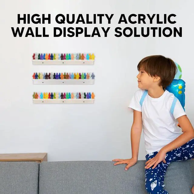 Alt view image 7 of 7 - Tapeera 3-Pack Minifigure Display Shelves Compatible with LEGO, Acrylic Floating Shelf with Baseplate Studs, Building Bricks Wall Mount Organizer for Kids Room (White, Floating Shelves)