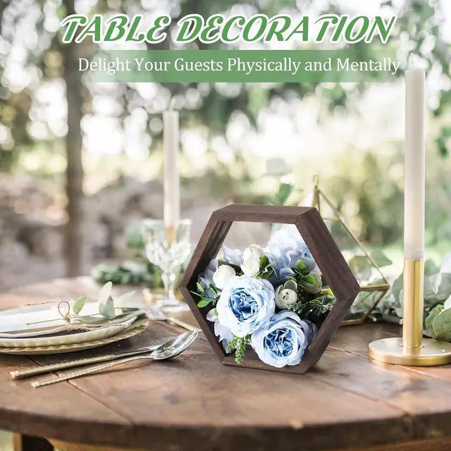 Alt view image 2 of 6 - Barydat 12 Pcs 12pcs 8inch Hexagon Shelves Wedding Table Decor, Dark Brown