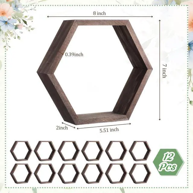 Alt view image 3 of 6 - Barydat 12 Pcs 12pcs 8inch Hexagon Shelves Wedding Table Decor, Dark Brown