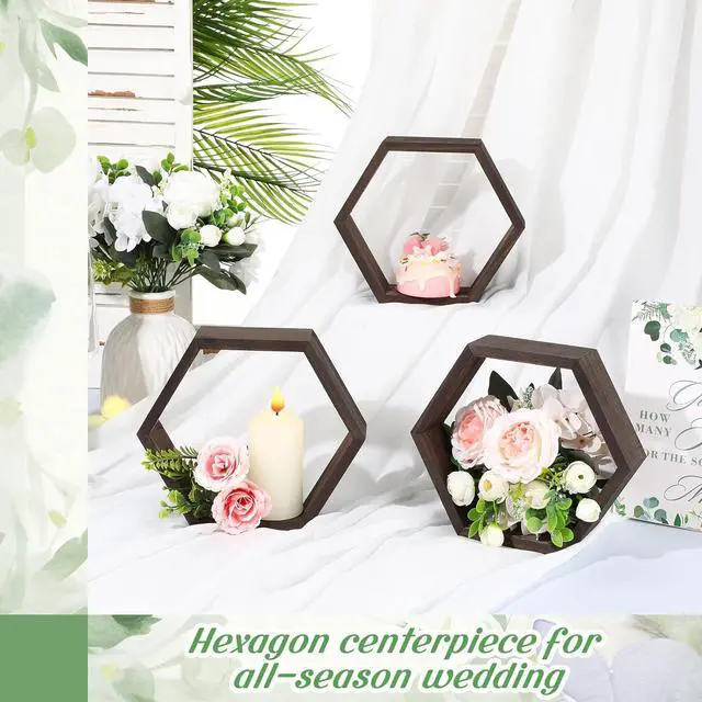 Alt view image 4 of 6 - Barydat 12 Pcs 12pcs 8inch Hexagon Shelves Wedding Table Decor, Dark Brown