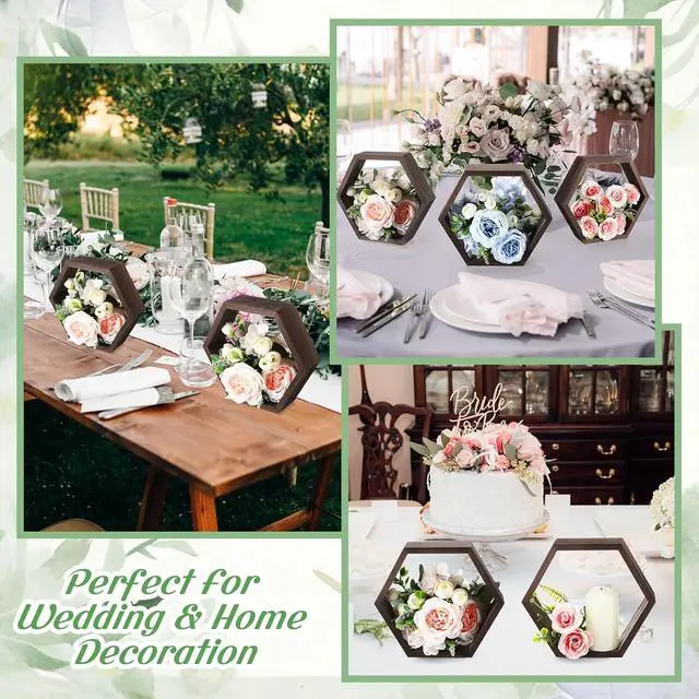 Alt view image 5 of 6 - Barydat 12 Pcs 12pcs 8inch Hexagon Shelves Wedding Table Decor, Dark Brown