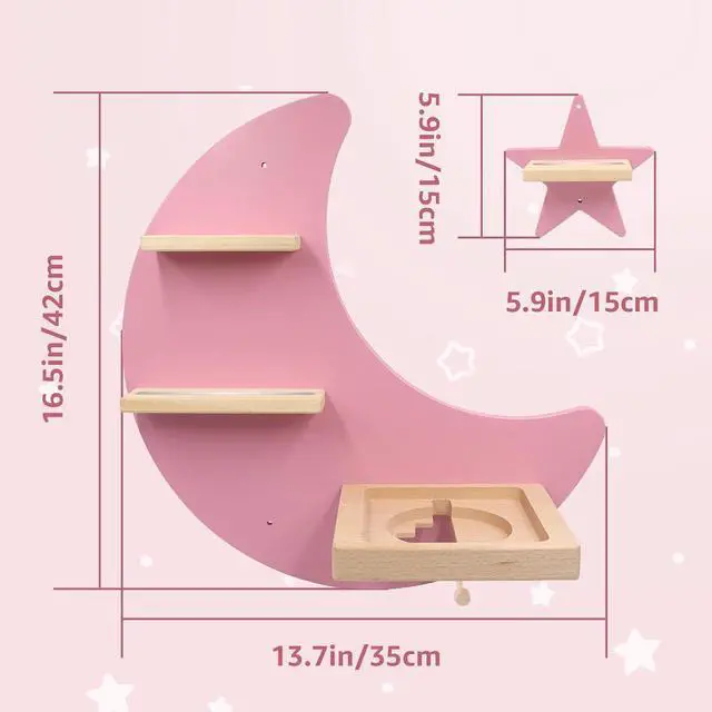 Alt view image 3 of 7 - Taladad for Toniebox 2 and Toniebox 1 Tonie Shelf Wall Mounted Set of 4 (Moon and 3 Stars),Tonies Figures Tonies Storage,Magnetic Wooden Floating Shelves Compatible with Tonie Box Player Character
