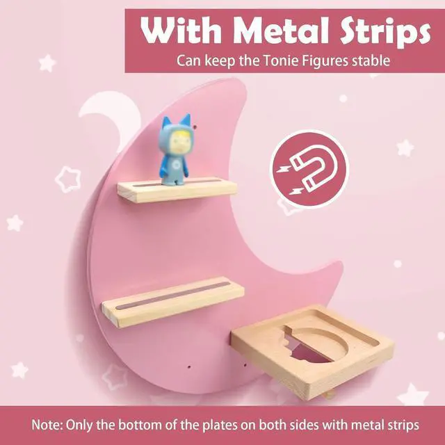 Alt view image 4 of 7 - Taladad for Toniebox 2 and Toniebox 1 Tonie Shelf Wall Mounted Set of 4 (Moon and 3 Stars),Tonies Figures Tonies Storage,Magnetic Wooden Floating Shelves Compatible with Tonie Box Player Character