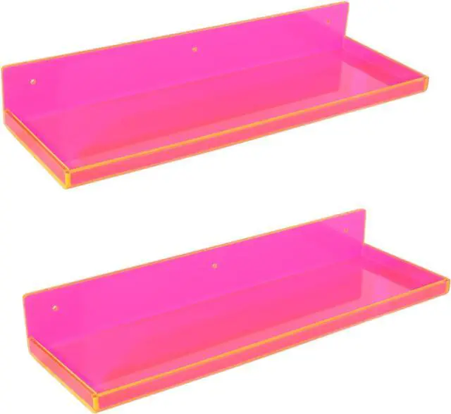 Main image of Floating Shelves for Wall Acrylic Wall Shelves for Bedroom Bathroom Living Room Kitchen 16.5X5.5'', Pack of 2, Neon Pink