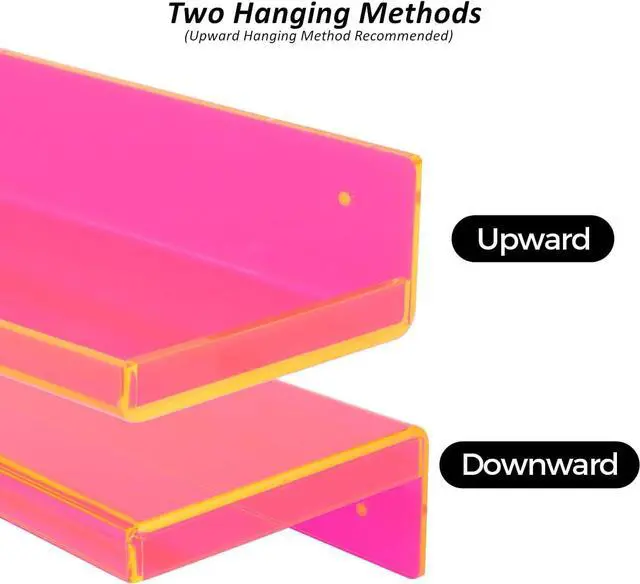 Alt view image 4 of 7 - Floating Shelves for Wall Acrylic Wall Shelves for Bedroom Bathroom Living Room Kitchen 16.5X5.5'', Pack of 2, Neon Pink