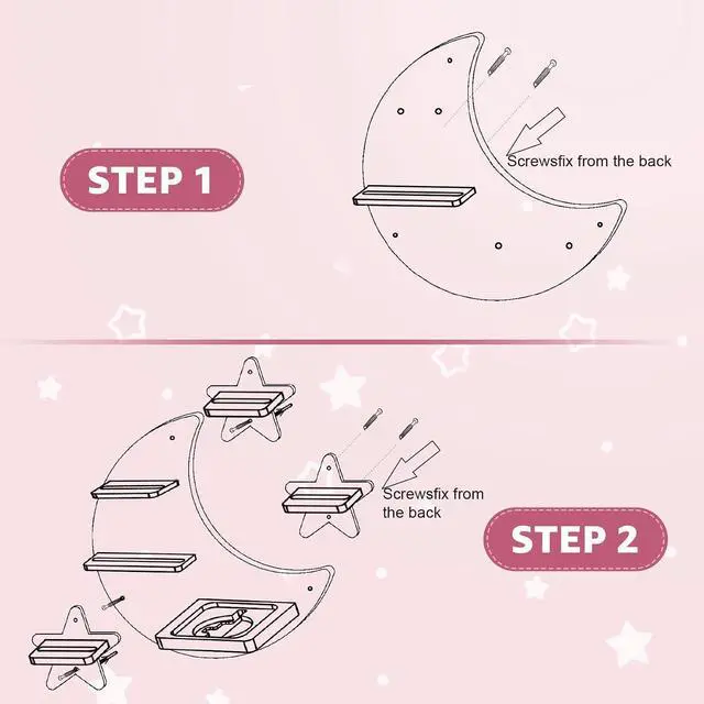 Alt view image 7 of 7 - Taladad for Toniebox 2 and Toniebox 1 Tonie Shelf Wall Mounted Set of 4 (Moon and 3 Stars),Tonies Figures Tonies Storage,Magnetic Wooden Floating Shelves Compatible with Tonie Box Player Character