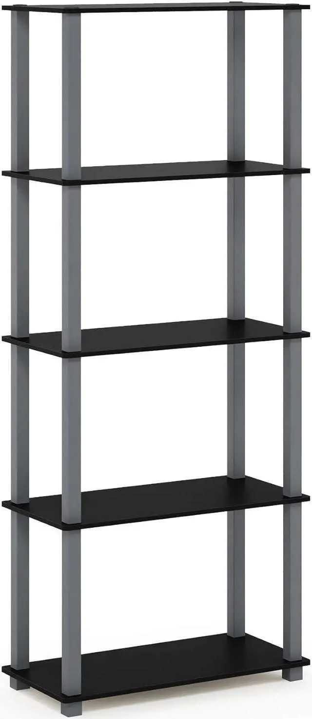 Alt view image 7 of 7 - Furinno Turn-N-Tube 5-Tier Multipurpose Shelf / Display Rack / Storage Shelf / Bookshelf, Square Tubes, Black/Grey