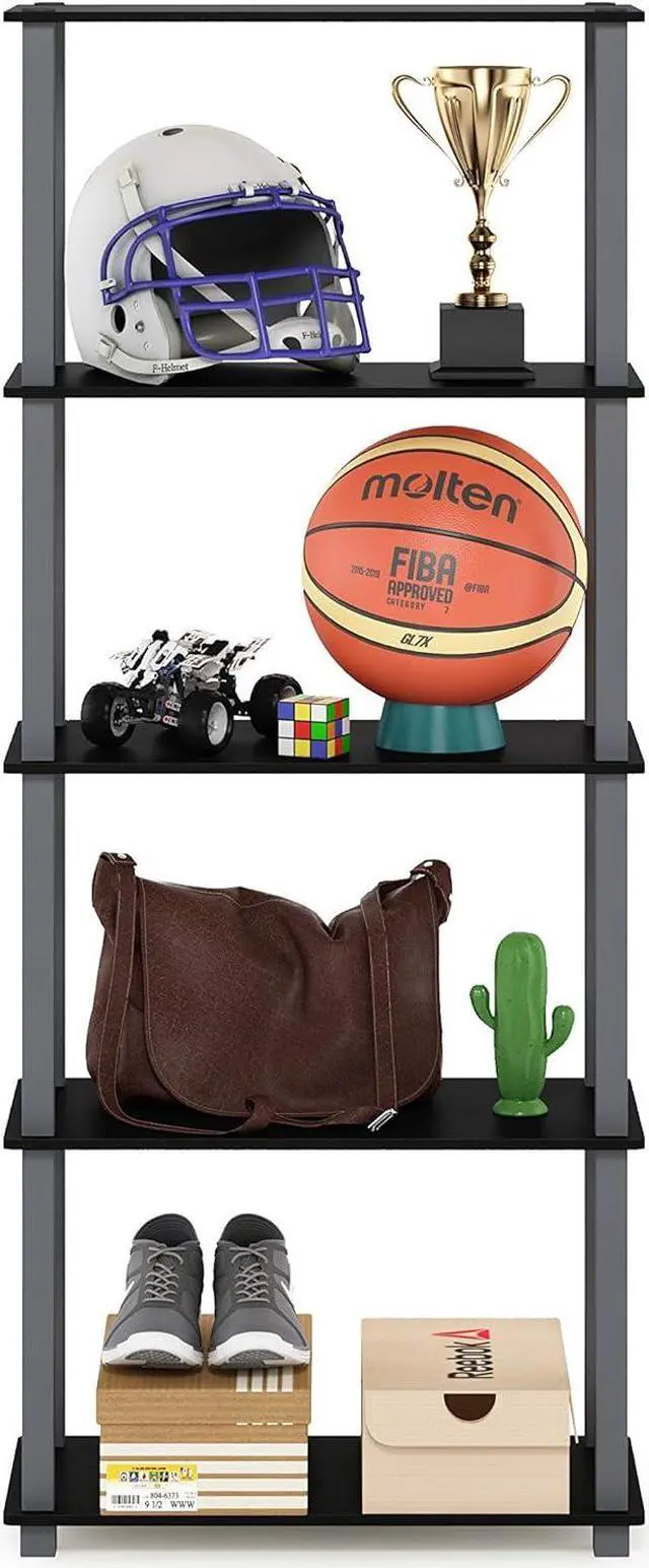 Alt view image 6 of 7 - Furinno Turn-N-Tube 5-Tier Multipurpose Shelf / Display Rack / Storage Shelf / Bookshelf, Square Tubes, Black/Grey