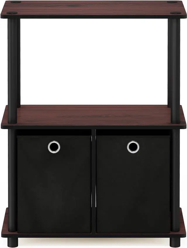 Alt view image 6 of 7 - Furinno TURN-N-TUBE Storage Shelves, 3-Tier Toolless Book Shelf with Storage Bins, Display Shelf, for Organization and Storage, Living Room, Garage, Home Office, Dark Cherry