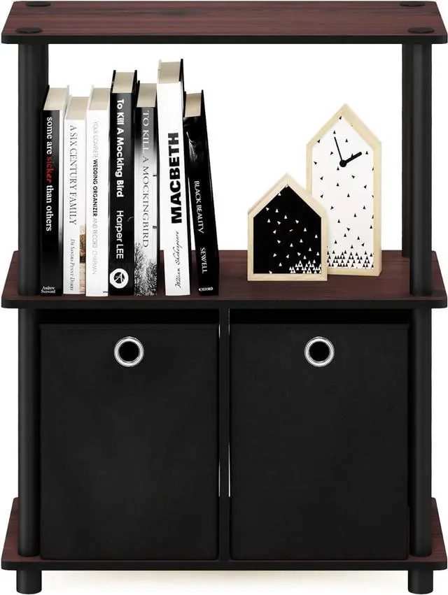 Alt view image 4 of 7 - Furinno TURN-N-TUBE Storage Shelves, 3-Tier Toolless Book Shelf with Storage Bins, Display Shelf, for Organization and Storage, Living Room, Garage, Home Office, Dark Cherry