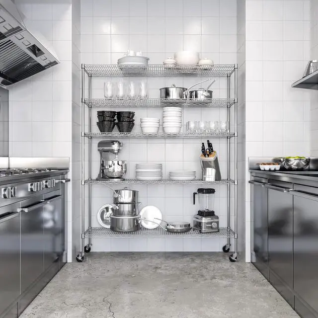 Alt view image 2 of 6 - Seville Classics UltraDurable Heavy Duty NSF Solid Steel Wire Rack Storage Unit Organizer for Garage, Warehouse, Office, Restaurant, Classroom, Kitchen, 5-Tier Shelving, 60" W x 18" D