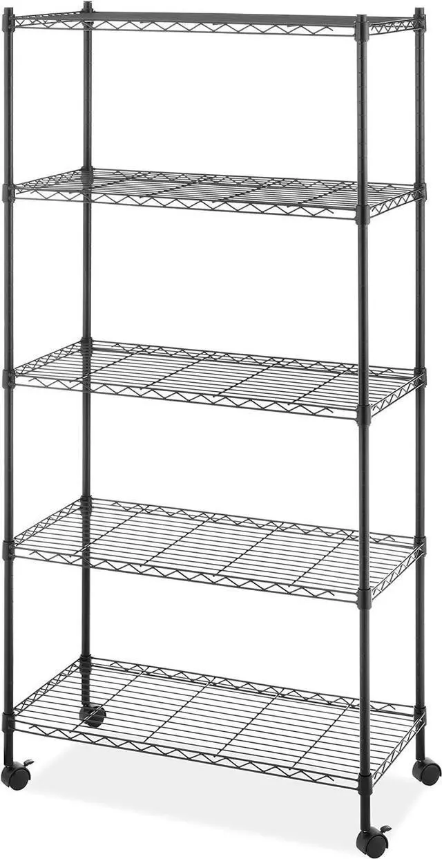 Main image of Whitmor 5 Tier Supreme Shelving Unit, Metal Storage Shelves, Adjustable Heavy Duty Shelf with Wheels, 400 lbs Capacity per Shelf, 2000 lbs Total for Pantry, Garage, Kitchen, Black