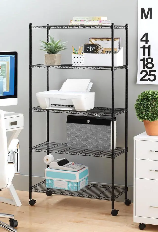 Alt view image 2 of 7 - Whitmor 5 Tier Supreme Shelving Unit, Metal Storage Shelves, Adjustable Heavy Duty Shelf with Wheels, 400 lbs Capacity per Shelf, 2000 lbs Total for Pantry, Garage, Kitchen, Black