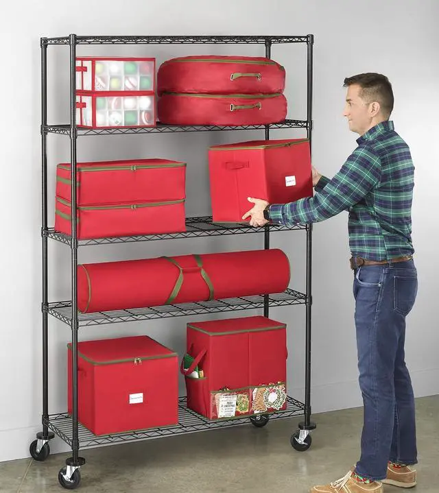 Alt view image 7 of 7 - Whitmor 5 Tier Supreme Shelving Unit, Metal Storage Shelves, Adjustable Heavy Duty Shelf with Wheels, 400 lbs Capacity per Shelf, 2000 lbs Total for Pantry, Garage, Kitchen, Black