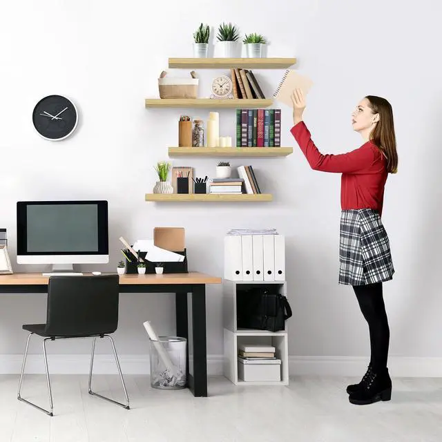 Alt view image 6 of 6 - Sorbus Floating Shelves for Wall, Wood Wall Storage (4 Pack, Maple Wood)