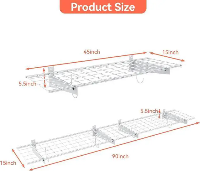 Alt view image 3 of 7 - TORACK 2-Pack Garage Wall Shelves, 15"x45" Wall Mounted Wire Shelves
