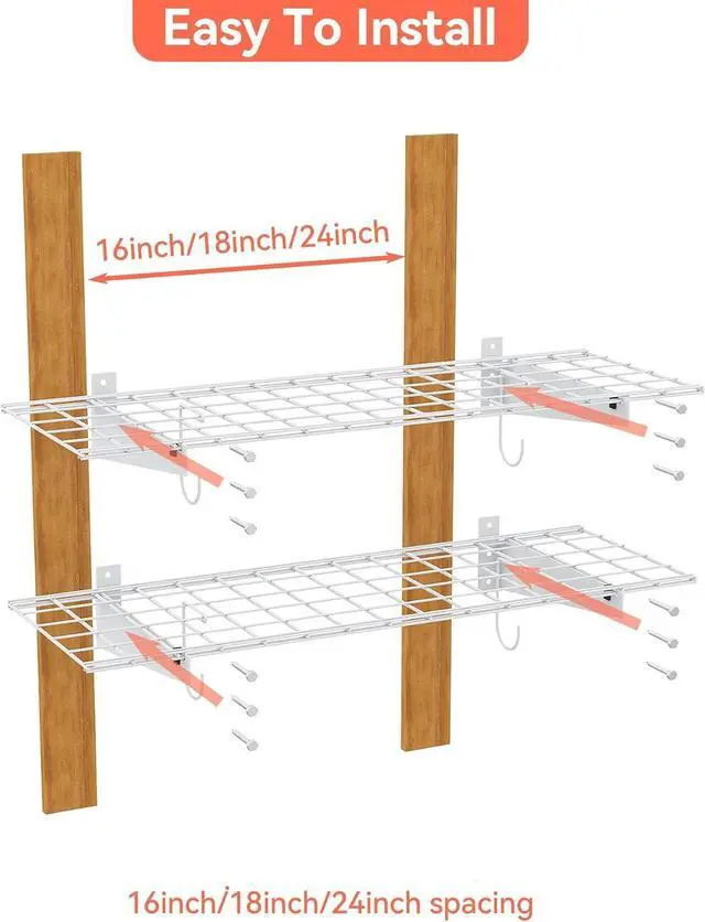Alt view image 5 of 7 - TORACK 2-Pack Garage Wall Shelves, 15"x45" Wall Mounted Wire Shelves