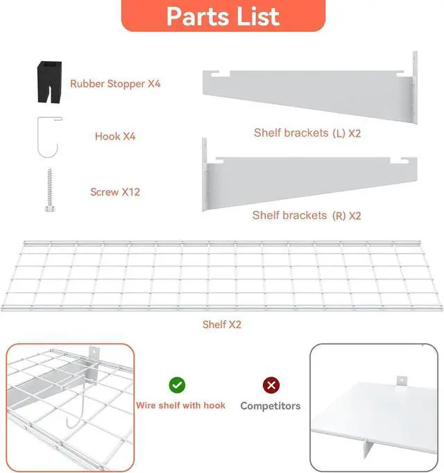 Alt view image 7 of 7 - TORACK 2-Pack Garage Wall Shelves, 15"x45" Wall Mounted Wire Shelves