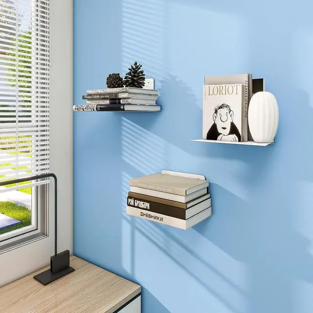Alt view image 2 of 7 - FENTEC Floating Book Shelves for Wall, 6 Pack White Floating Bookshelves