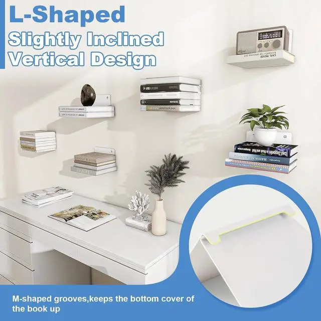 Alt view image 5 of 7 - FENTEC Floating Book Shelves for Wall, 6 Pack White Floating Bookshelves