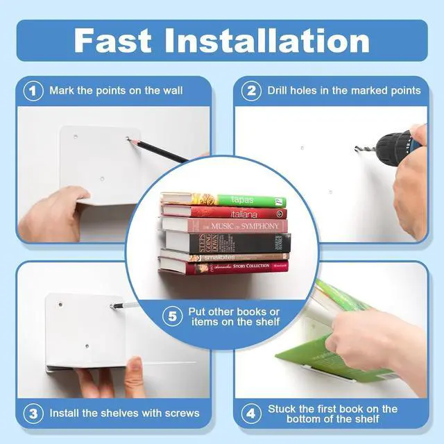 Alt view image 7 of 7 - FENTEC Floating Book Shelves for Wall, 6 Pack White Floating Bookshelves