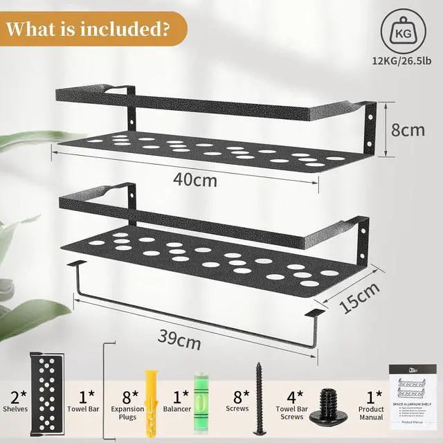 Alt view image 3 of 7 - Uten Floating Shelves Metall Set of 2, Wall Mounted 16 inch