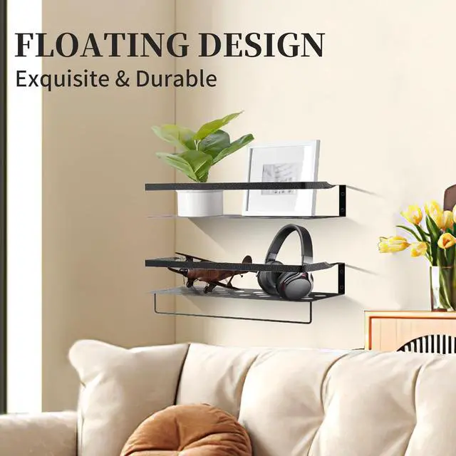 Alt view image 4 of 7 - Uten Floating Shelves Metall Set of 2, Wall Mounted 16 inch