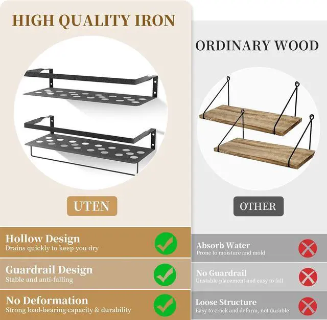 Alt view image 6 of 7 - Uten Floating Shelves Metall Set of 2, Wall Mounted 16 inch