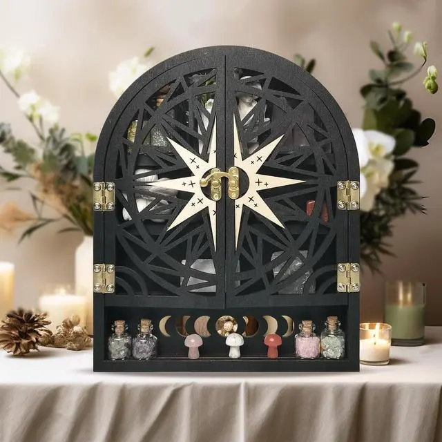 Alt view image 7 of 7 - Crystal Shelf for Wall, Gothic Display Cabinet, Goth Witchy Wall Decor