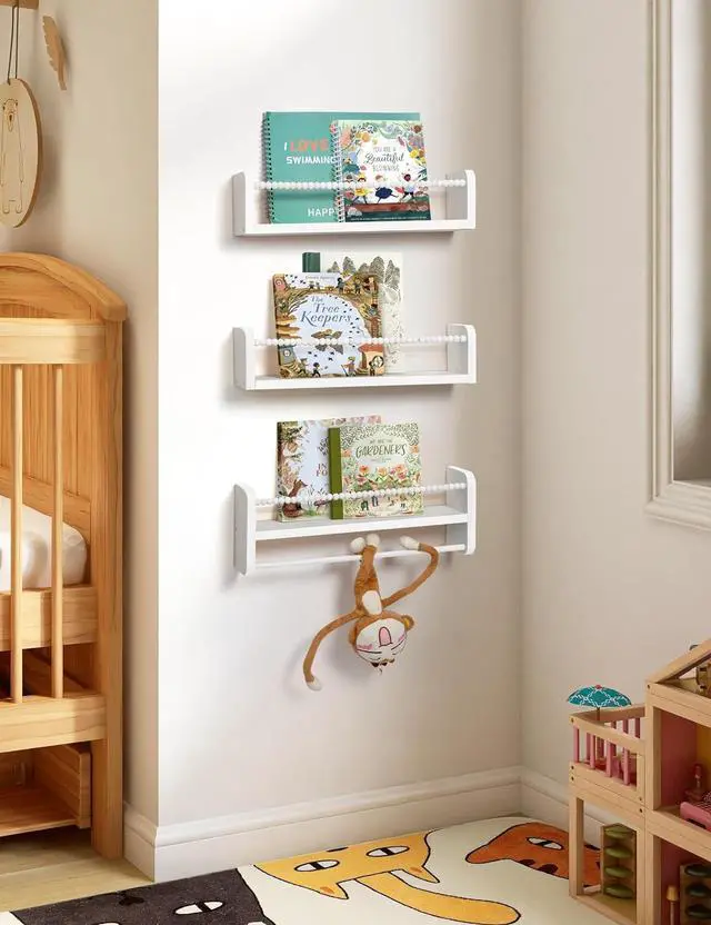 Alt view image 3 of 7 - Maxpeuvon Nursery Book Shelves for Wall, White Floating Shelves Set of 3