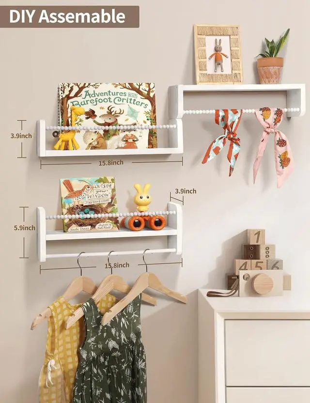 Alt view image 4 of 7 - Maxpeuvon Nursery Book Shelves for Wall, White Floating Shelves Set of 3