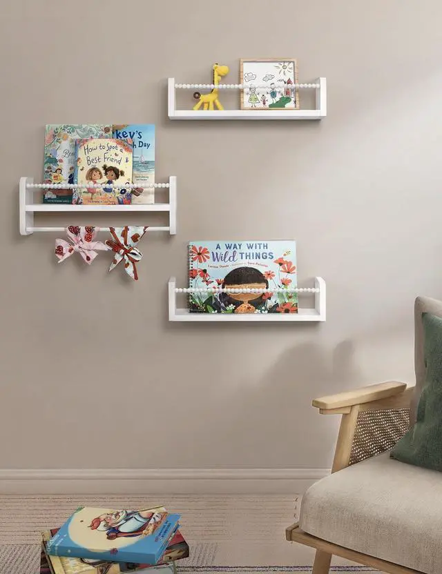 Alt view image 5 of 7 - Maxpeuvon Nursery Book Shelves for Wall, White Floating Shelves Set of 3