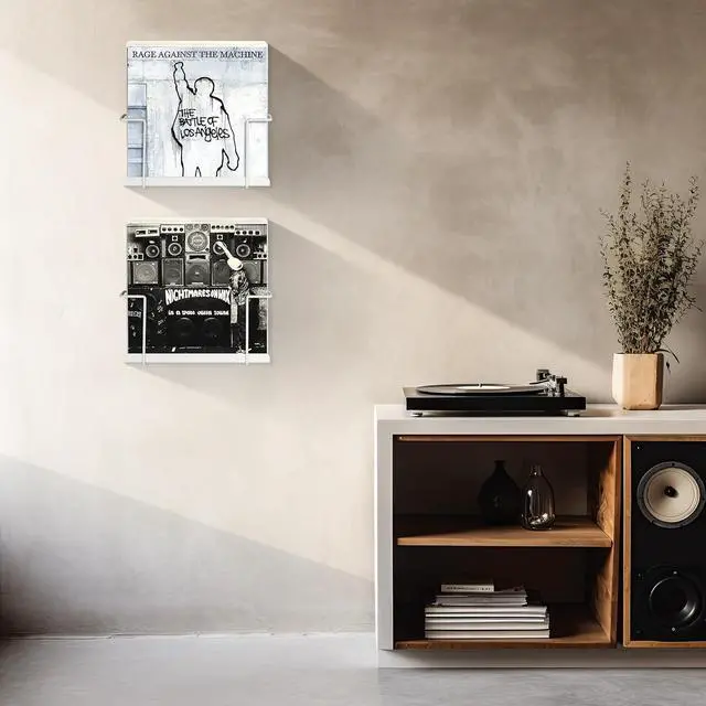 Alt view image 2 of 7 - Vinyl Display Holder 2pk - Matte White Record Shelf - Wall Mount - Fits 30 LP's - Minimalist Steel Shelves - Organizer Stand - Frame Album Art