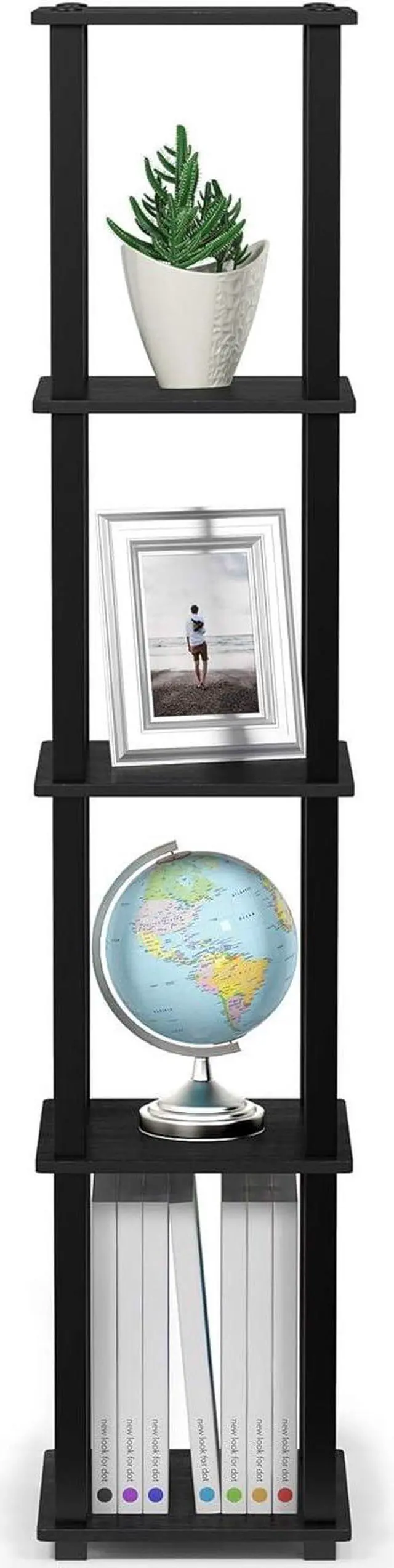 Alt view image 5 of 7 - FURINNO Turn-S-Tube 5-Tier Corner Square Rack Display Shelf, Americano/Black