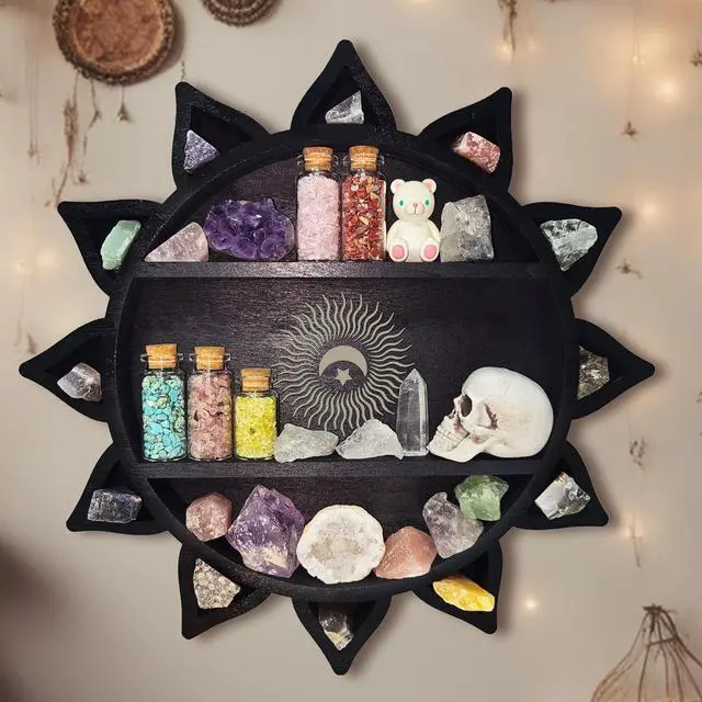 Alt view image 2 of 7 - Crystal Display Shelf for Wall, Trinket Shelf, Boho Chakra Wall Decor