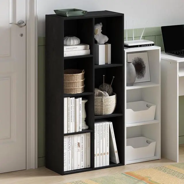 Alt view image 2 of 7 - Furinno LUDER Book Shelf, 7-Cube Bookshelf, Bookcase with Open Shelves, 9.4 x 19.5 x 41.7, Easy Assembly, for Living Room, Bedroom, Home Office, Blackwood