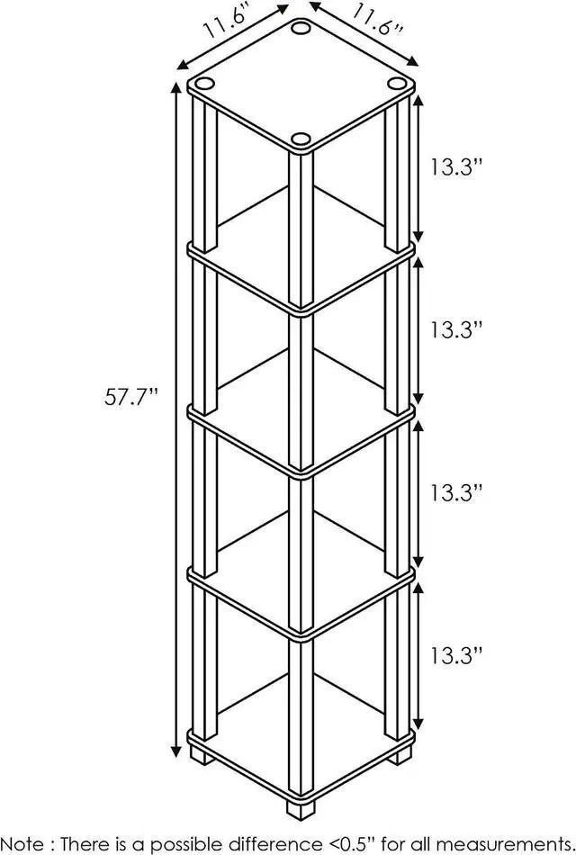 Alt view image 2 of 7 - FURINNO Turn-S-Tube 5-Tier Corner Square Rack Display Shelf, Americano/Black