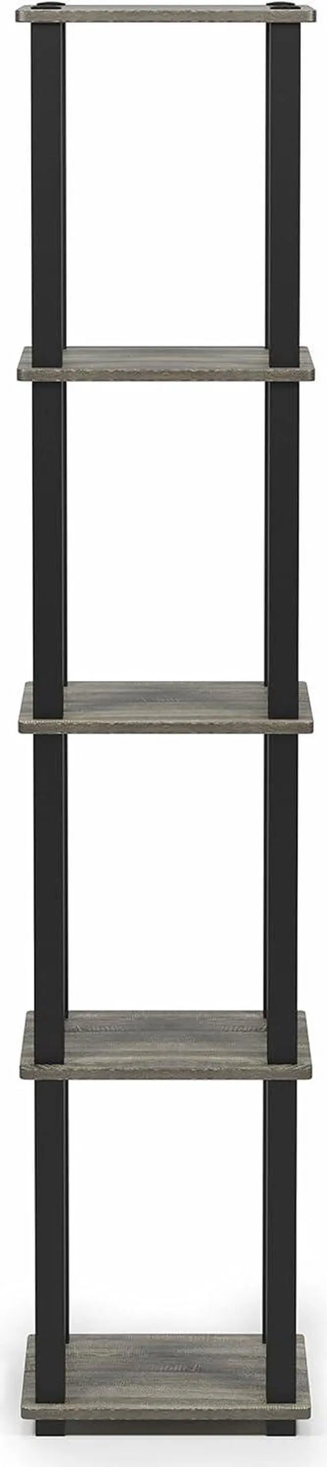 Alt view image 4 of 6 - FURINNO Turn-S-Tube 5-Tier Corner Square Rack Display Shelf, French Oak Grey/Black