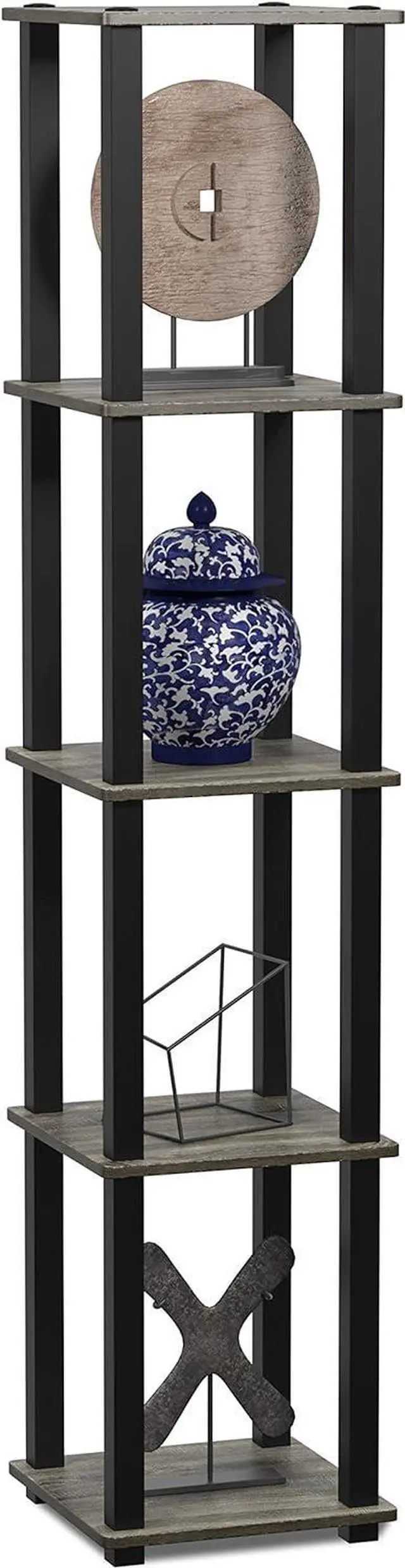 Alt view image 5 of 6 - FURINNO Turn-S-Tube 5-Tier Corner Square Rack Display Shelf, French Oak Grey/Black