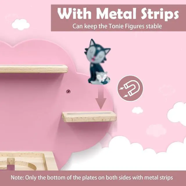 Alt view image 4 of 7 - Taladad for TonieBox and Tonie Shelf Cloud,Tonies Storage for 12-20 Tonie Figures Characters Magnetic Wall Shelf for Tonies Toniebox, Charging Station (Pink)