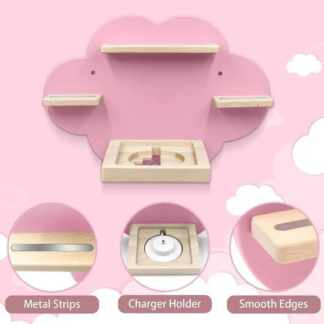 Alt view image 6 of 7 - Taladad for TonieBox and Tonie Shelf Cloud,Tonies Storage for 12-20 Tonie Figures Characters Magnetic Wall Shelf for Tonies Toniebox, Charging Station (Pink)