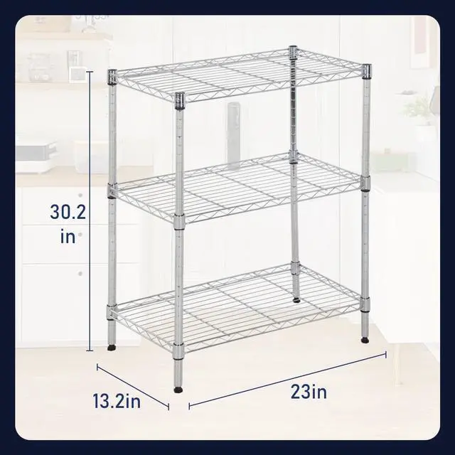 Alt view image 3 of 7 - PayLessHere | 3-Tier Wire Shelf | 23"x13"x30" | Chrome | Adjustable Racks | Heavy-Duty Storage Shelves, Holds Upto 450 lbs | Rust-Resistant, No-Tool Assembly | for Home, Garage Shelving