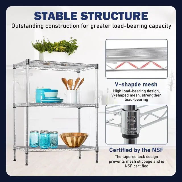 Alt view image 5 of 7 - PayLessHere | 3-Tier Wire Shelf | 23"x13"x30" | Chrome | Adjustable Racks | Heavy-Duty Storage Shelves, Holds Upto 450 lbs | Rust-Resistant, No-Tool Assembly | for Home, Garage Shelving